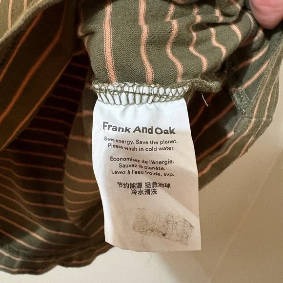 Frank & Oak Khaki Green Striped Men's Tee - Picture 4 of 4